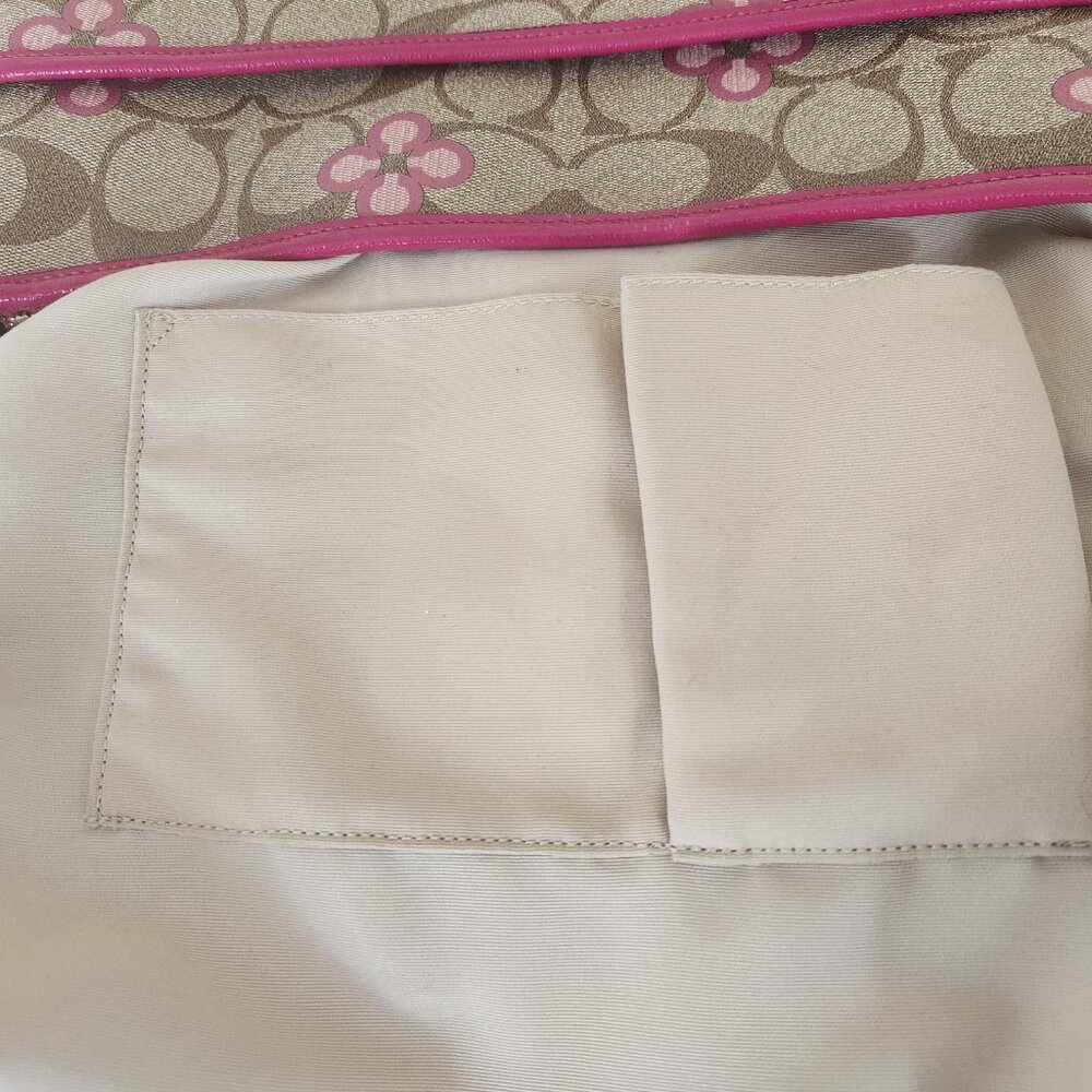 Coach Peyton Signature Khaki & Pink Crossbody Bag Purse Large - Picture 11 of 11